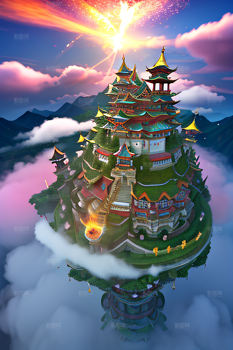 神圣光芒仙境中的壮丽景色