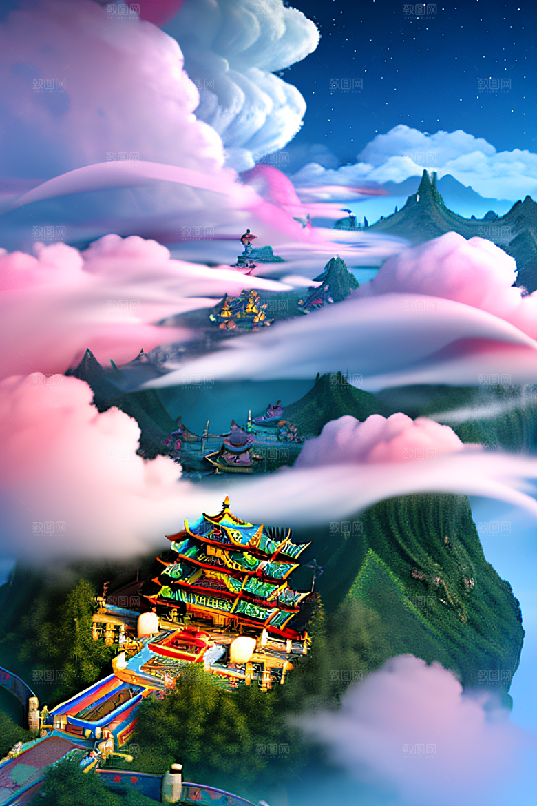 神圣光芒仙境中的壮丽景色
