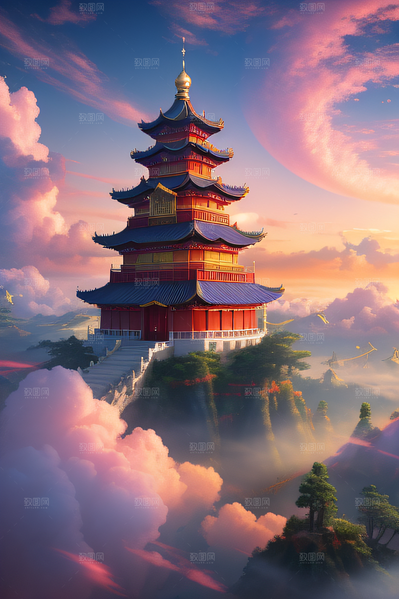 仙境之光壮丽景色的绚烂呈现