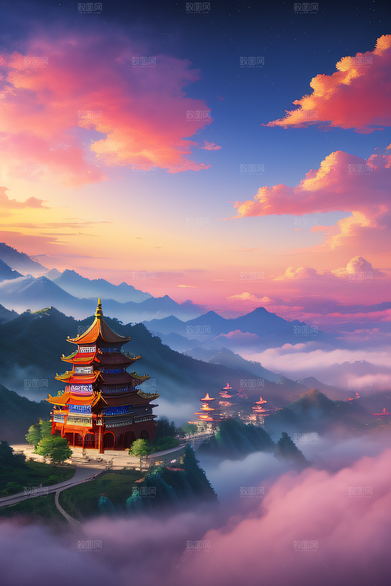 仙境之光壮丽景色的绚烂呈现