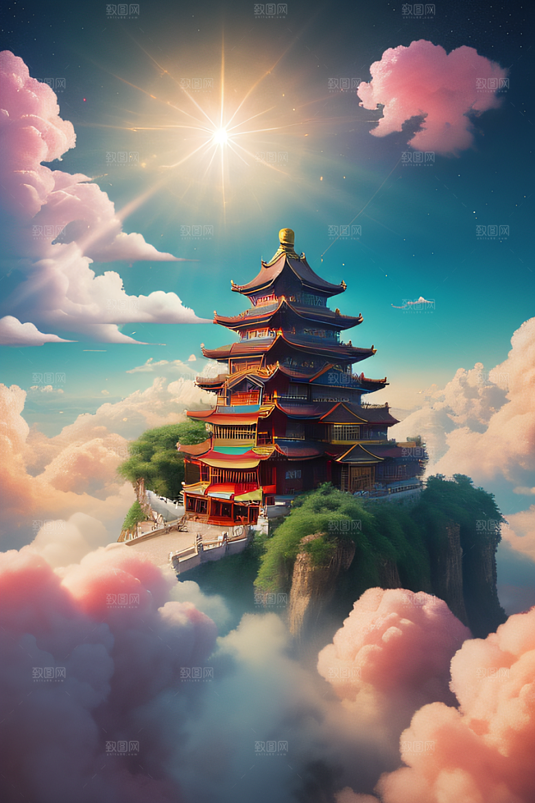 仙境之光壮丽景色的绚烂呈现