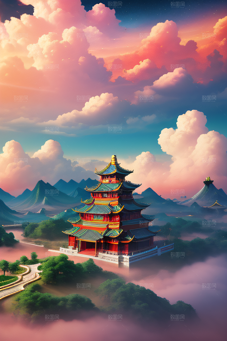 仙境之光壮丽景色的绚烂呈现