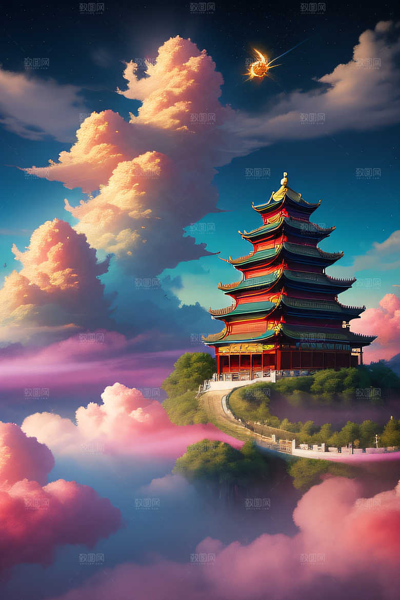 仙境之光壮丽景色的绚烂呈现