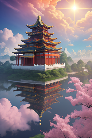 仙境之光壮丽景色的绚烂呈现