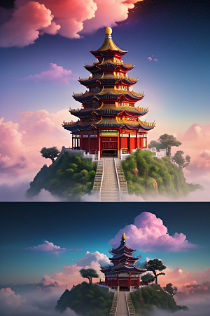 仙境之光壮丽景色的绚烂呈现