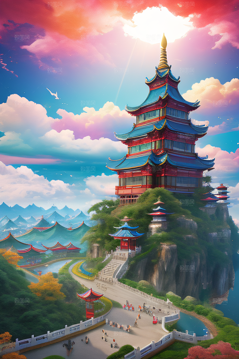 仙境之光壮丽景色的绚烂呈现