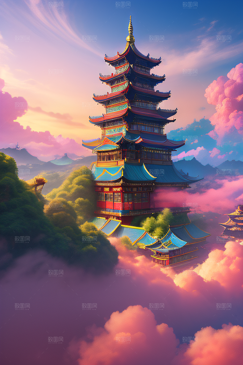 仙境之光壮丽景色的绚烂呈现