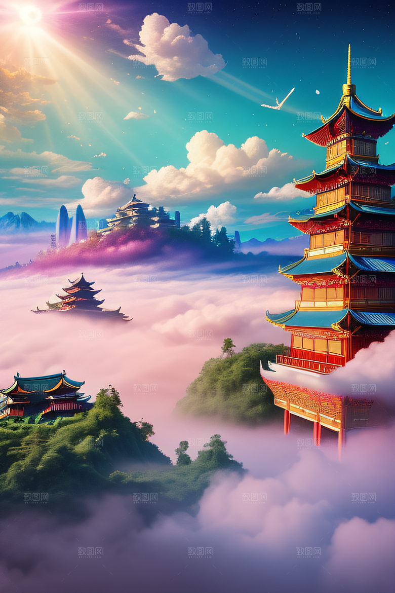 神圣光芒仙境中的壮丽景色