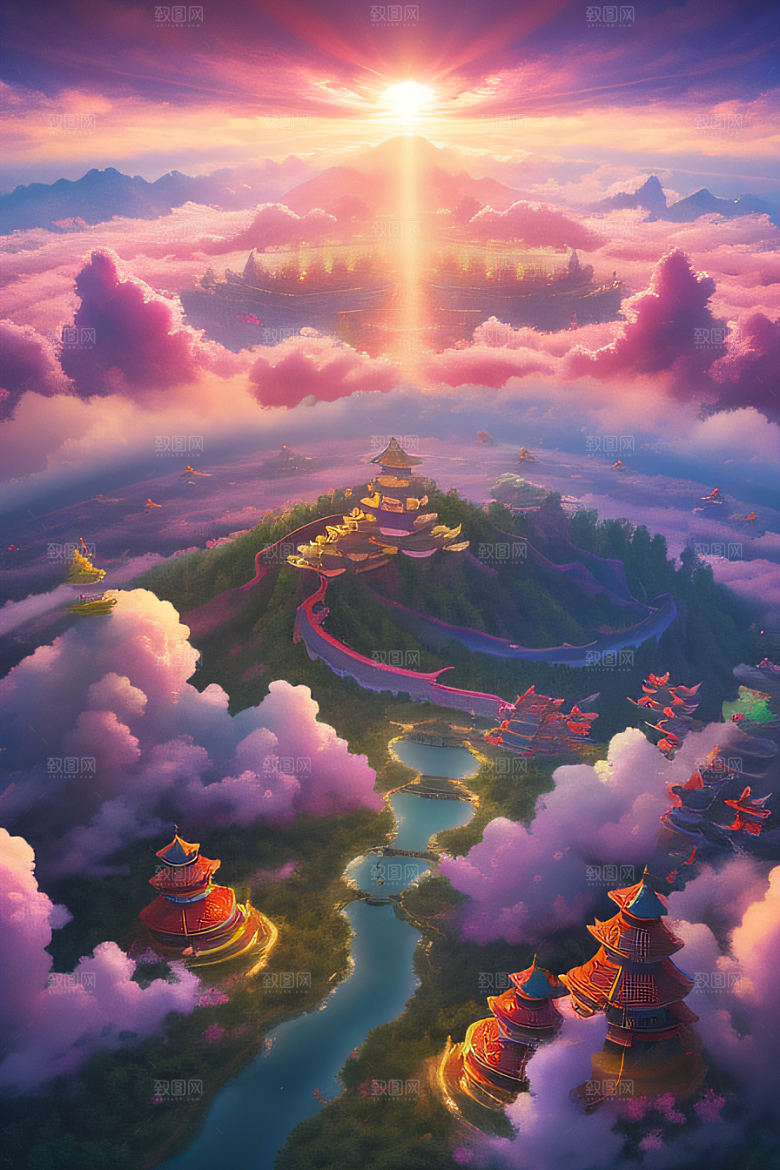 神圣光芒仙境中的壮丽景色