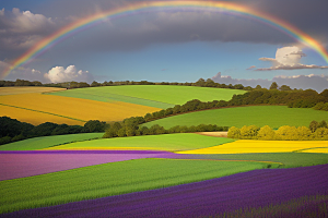 彩虹在田野里的美丽瞬间