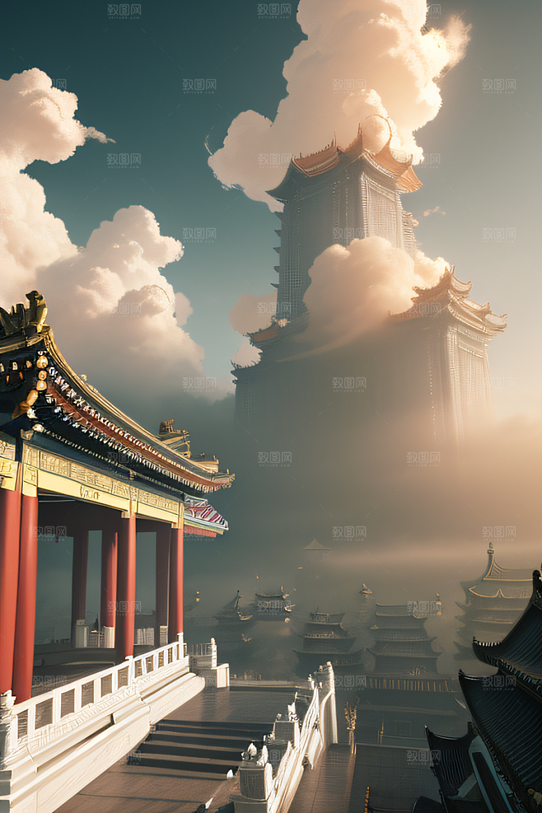 烟云缭绕雾气与云朵的壮丽仙境