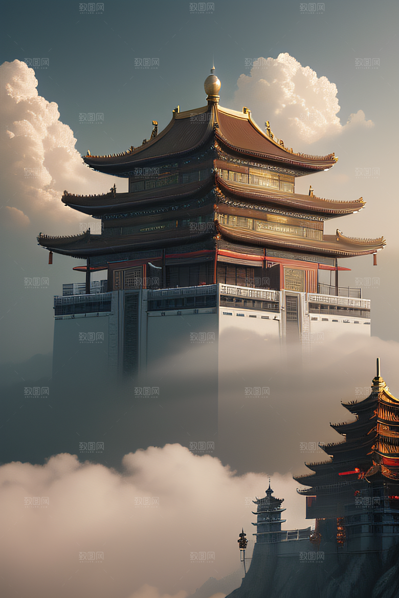 烟云缭绕雾气与云朵的壮丽仙境