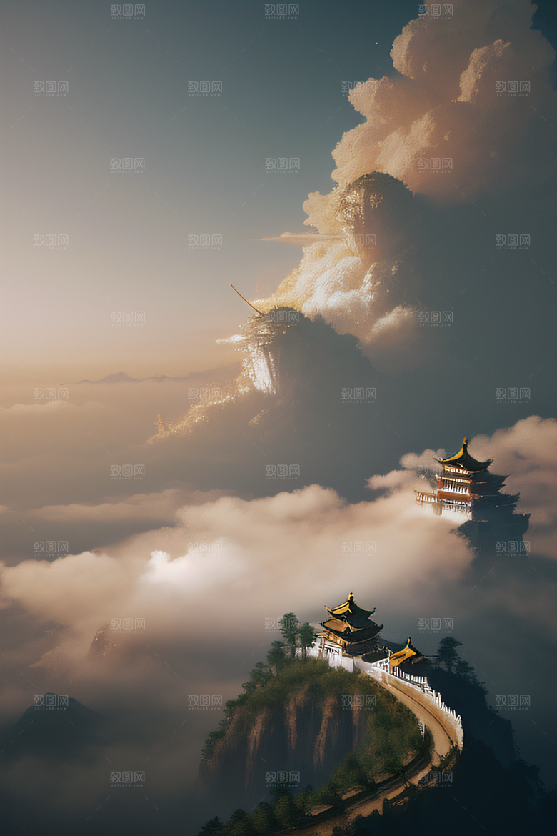 烟云缭绕雾气与云朵的壮丽仙境