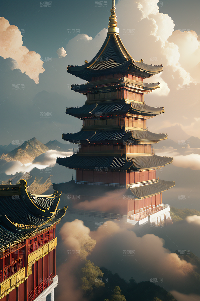 云上中国宫殿金顶白玉的仙境天堂