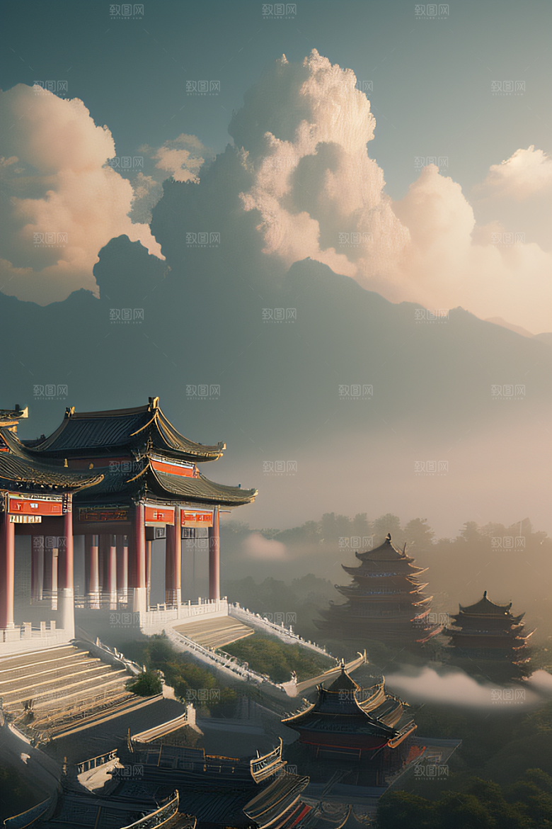 云上中国宫殿金顶白玉的仙境天堂