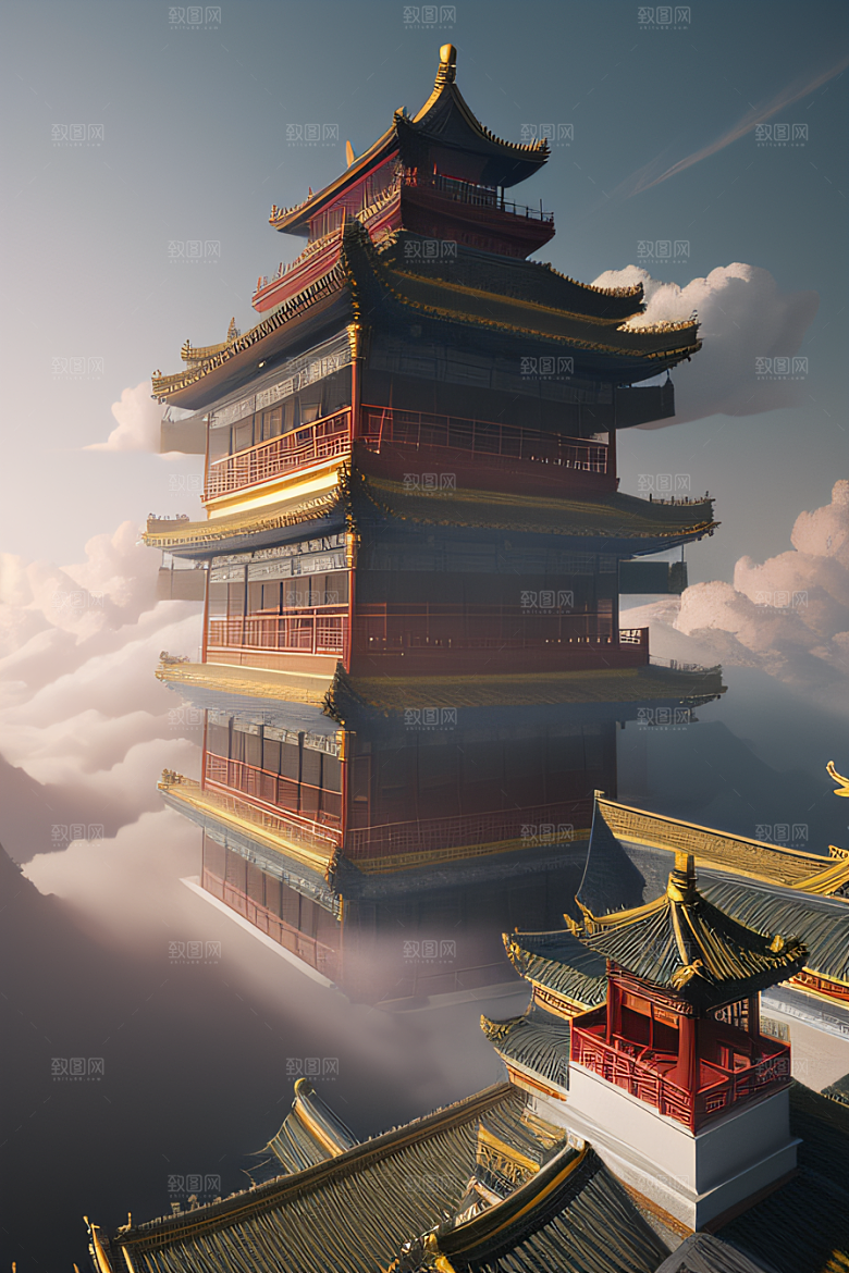 云上中国宫殿金顶白玉的仙境天堂
