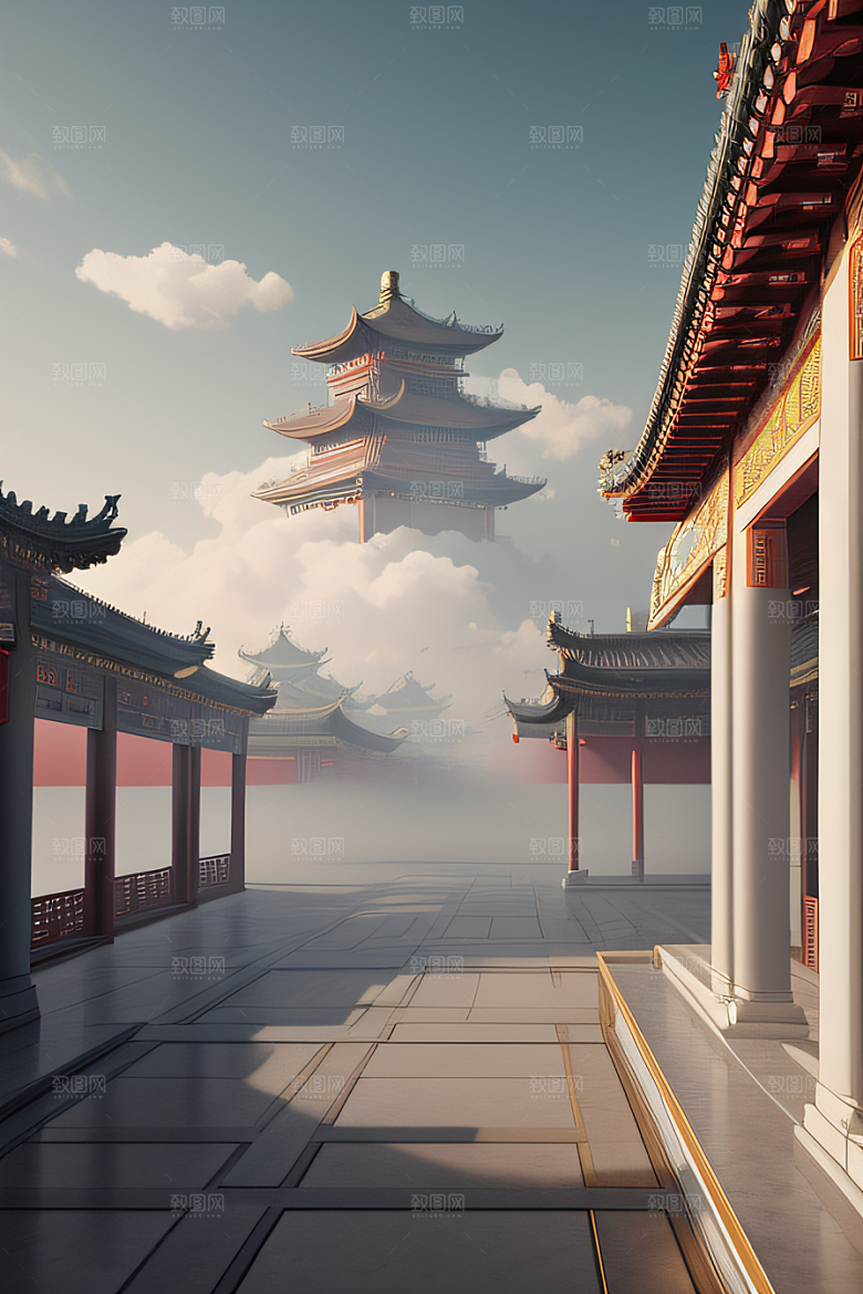 云上中国宫殿金顶白玉的仙境天堂