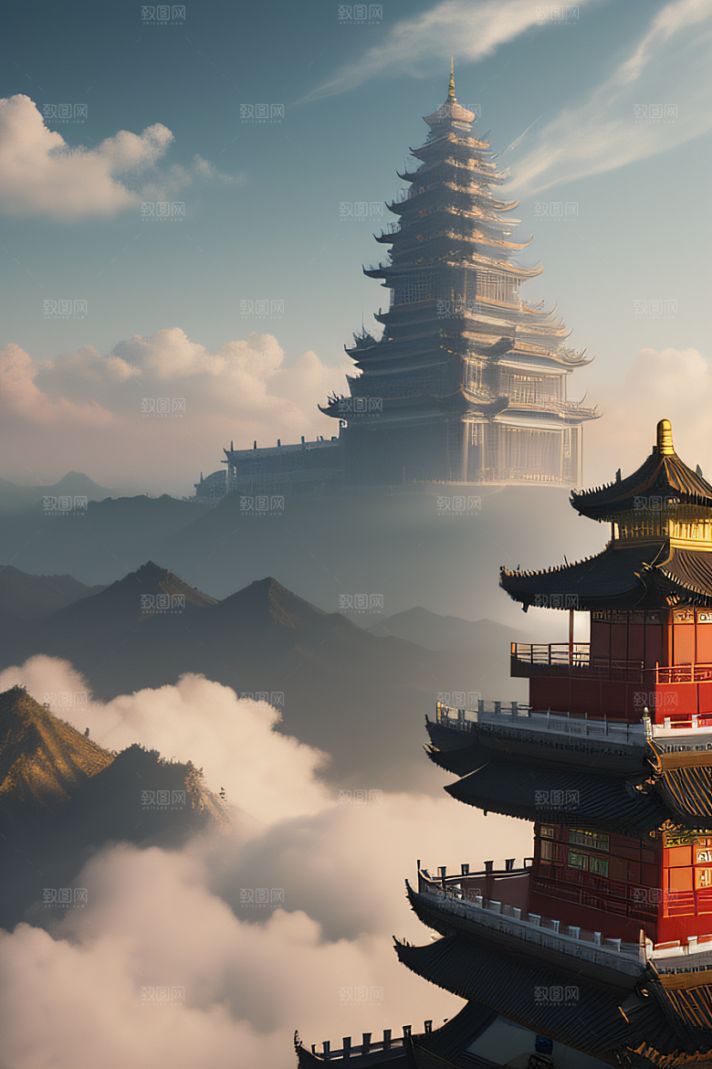 云上中国宫殿金顶白玉的仙境天堂