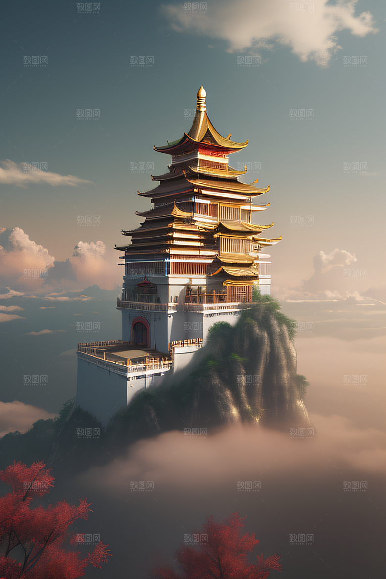 云上中国宫殿金顶白玉的仙境天堂