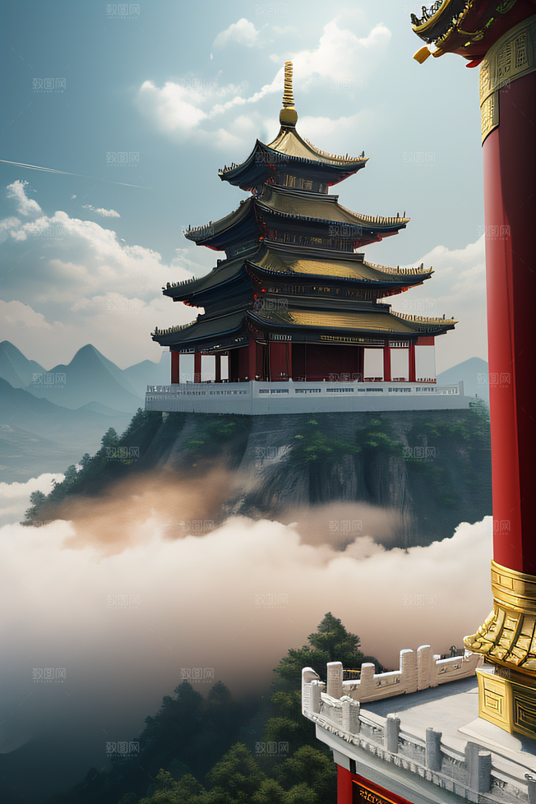 云上中国宫殿金顶白玉的仙境天堂