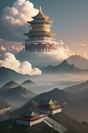 云上中国宫殿金顶白玉的仙境天堂