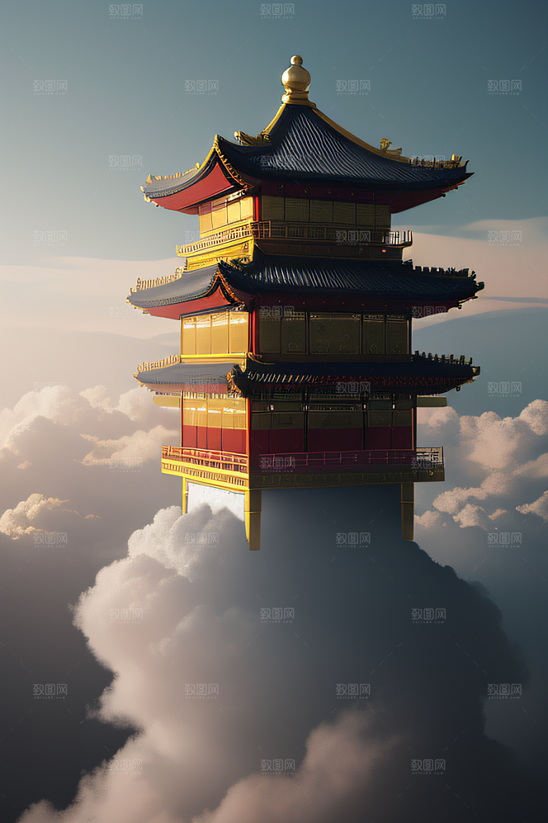 云上中国宫殿金顶白玉的仙境天堂