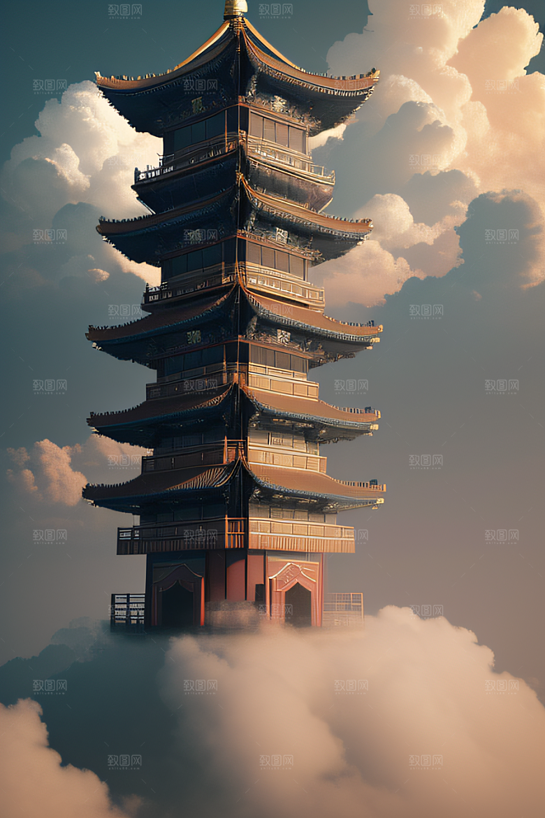 云上中国宫殿金顶白玉的仙境天堂