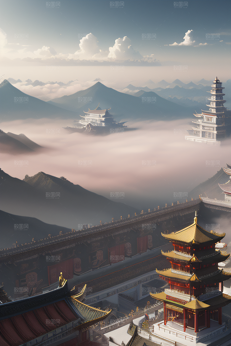 云上中国宫殿金顶白玉的仙境天堂