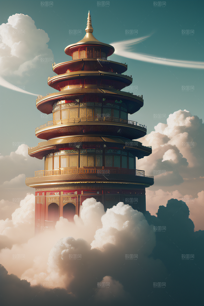 云上中国宫殿金顶白玉的仙境天堂