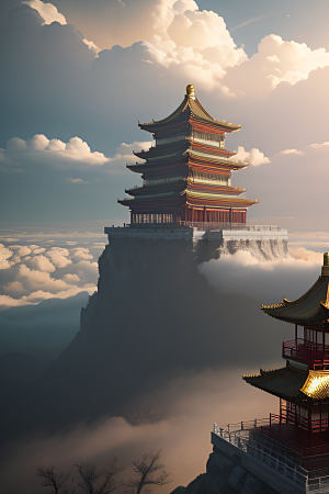 云上中国宫殿金顶白玉的仙境天堂