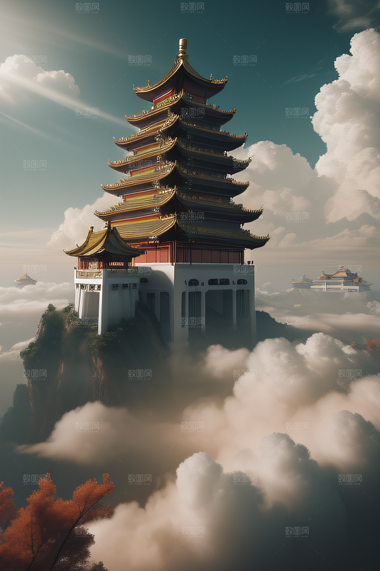 云上中国宫殿金顶白玉的仙境天堂