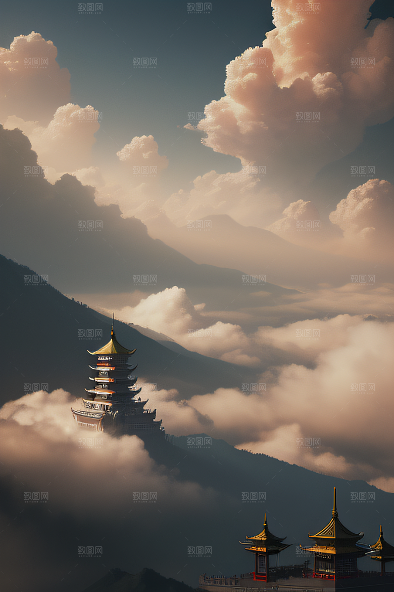 云上中国宫殿金顶白玉的仙境天堂
