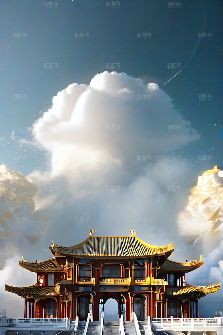 烟云缭绕雾气与云朵的壮丽仙境
