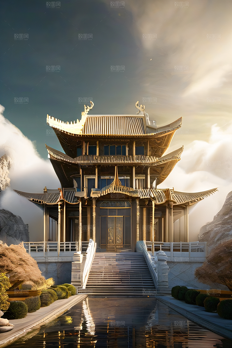 烟云缭绕雾气与云朵的壮丽仙境