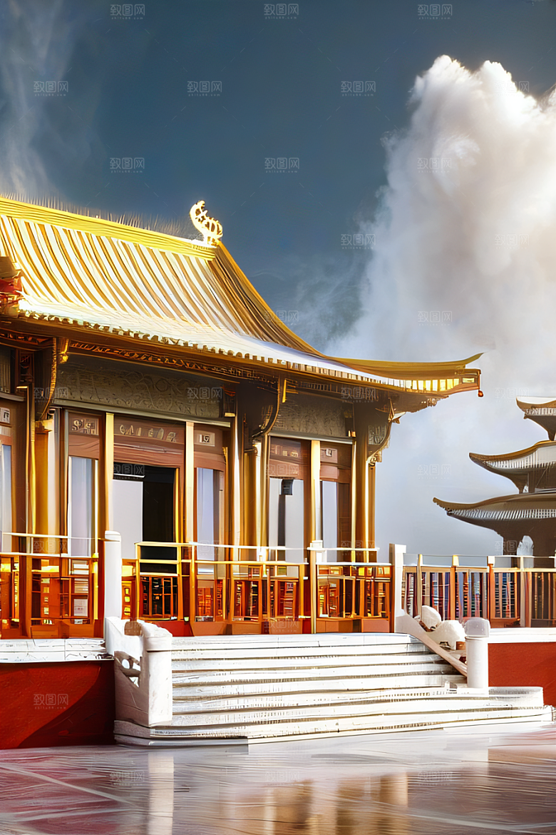 云上中国宫殿金顶白玉的仙境天堂