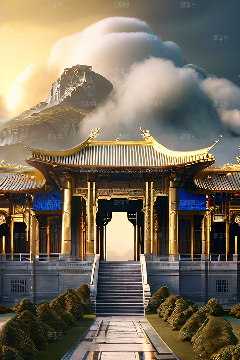 云上中国宫殿金顶白玉的仙境天堂