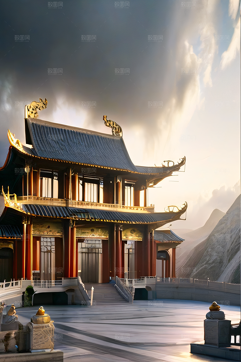 云上中国宫殿金顶白玉的仙境天堂