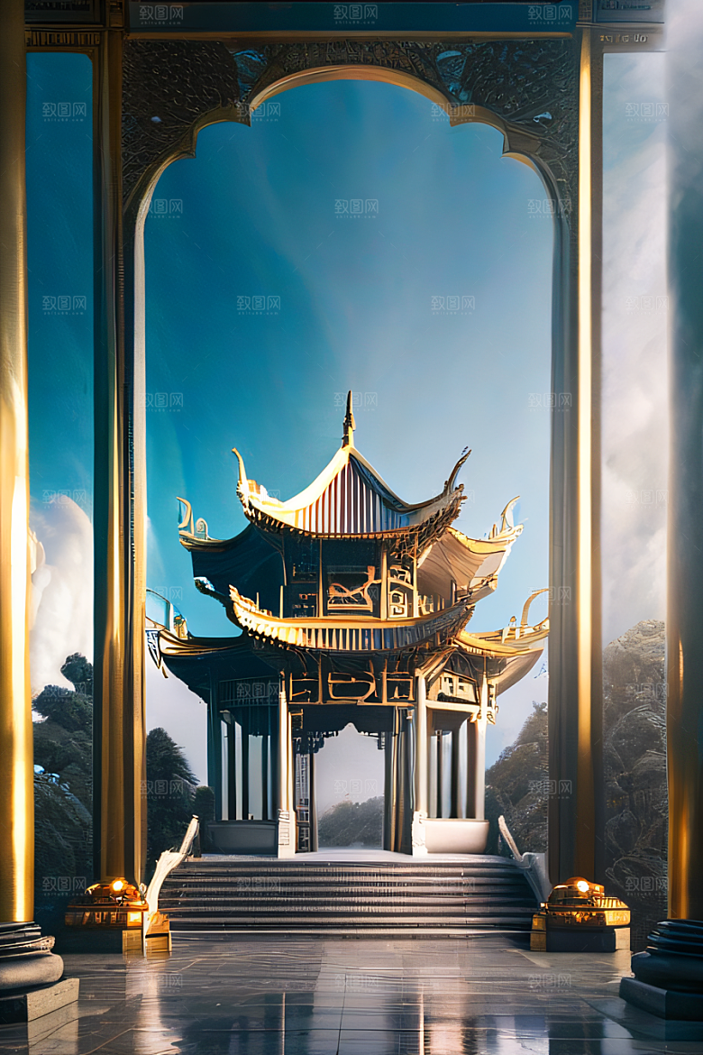 云上中国宫殿金顶白玉的仙境天堂