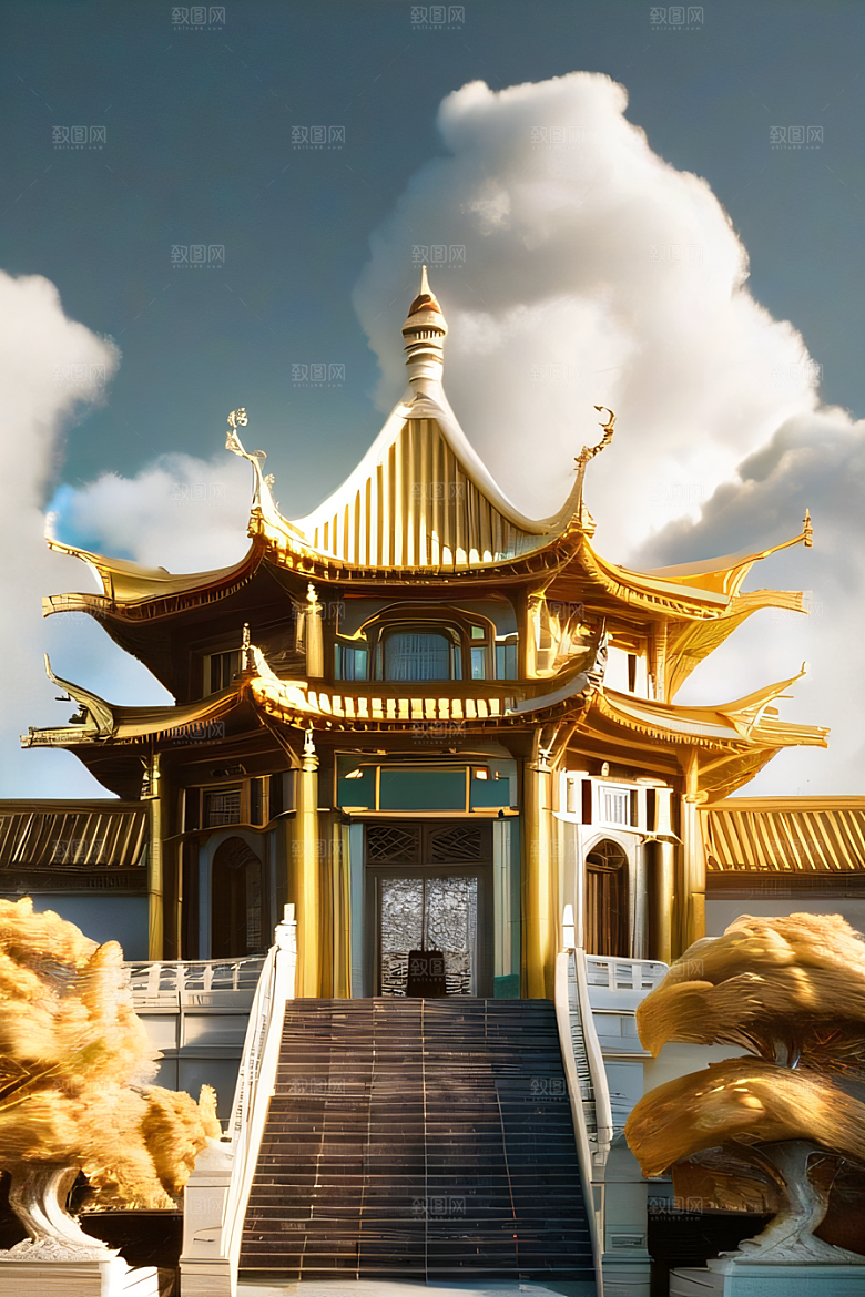 云上中国宫殿金顶白玉的仙境天堂