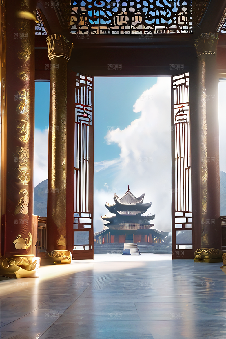 云上中国宫殿金顶白玉的仙境天堂