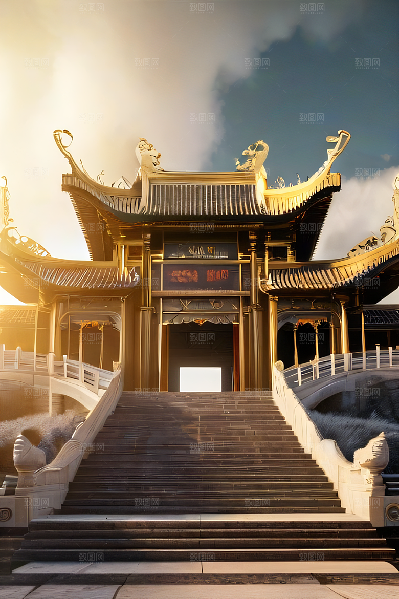 云上中国宫殿金顶白玉的仙境天堂