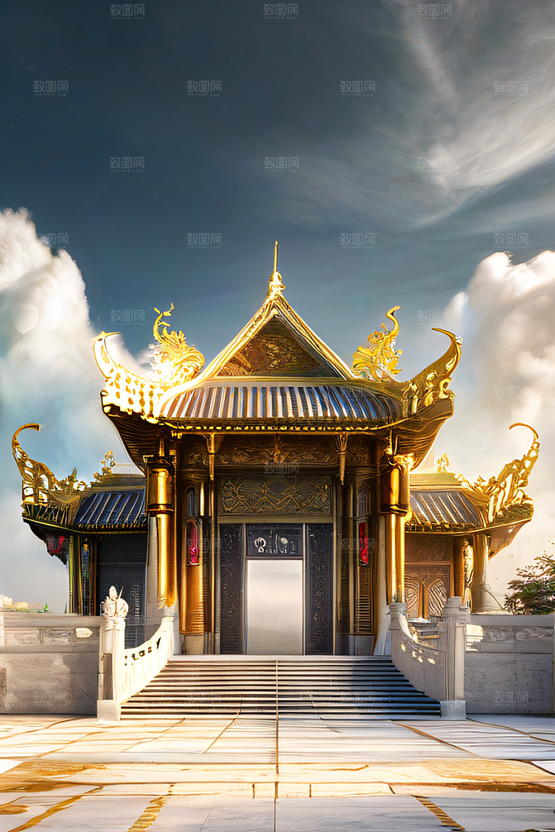 云上中国宫殿金顶白玉的仙境天堂