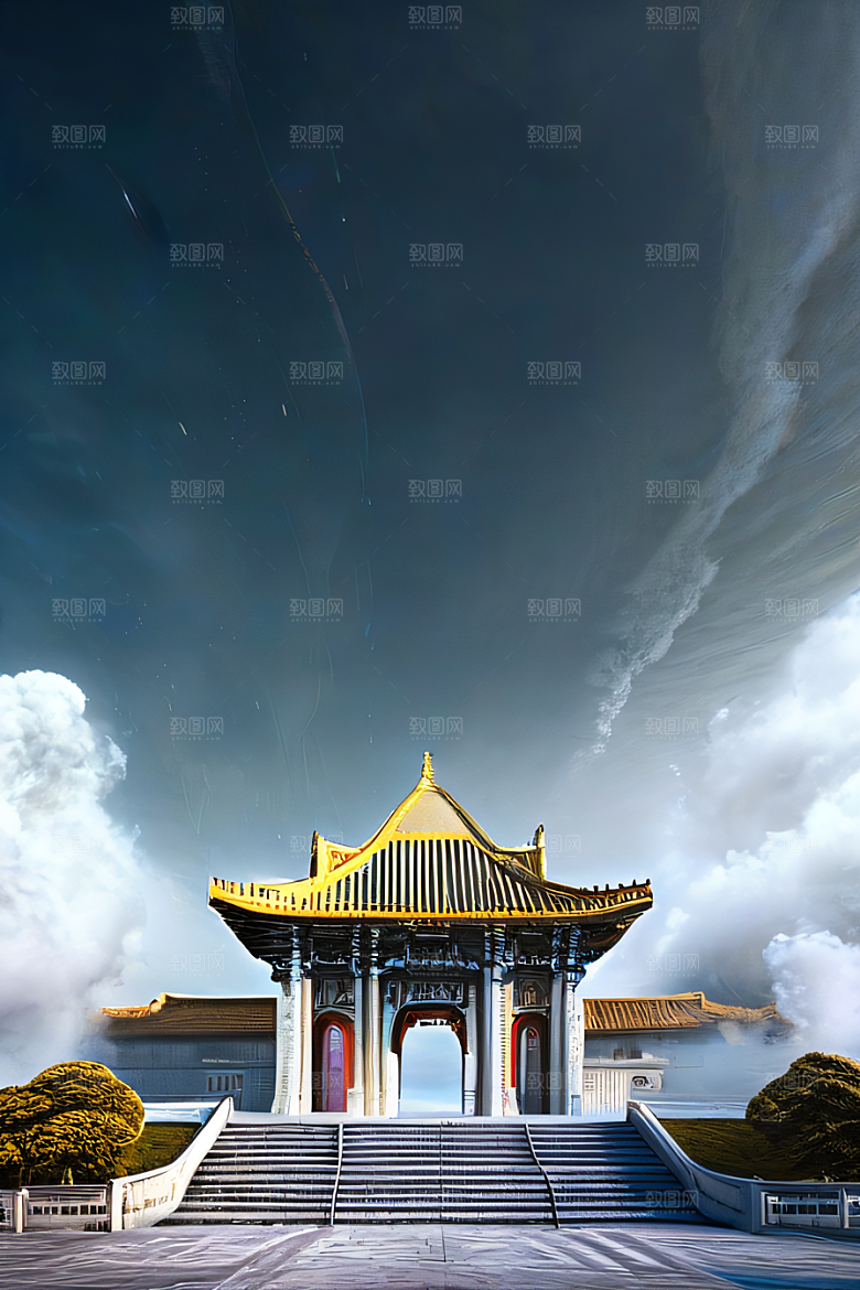 云上中国宫殿金顶白玉的仙境天堂