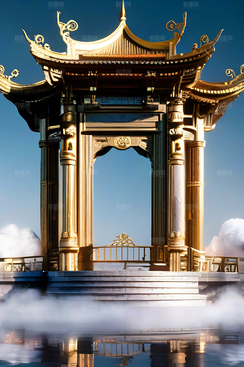 云上中国宫殿金顶白玉的仙境天堂
