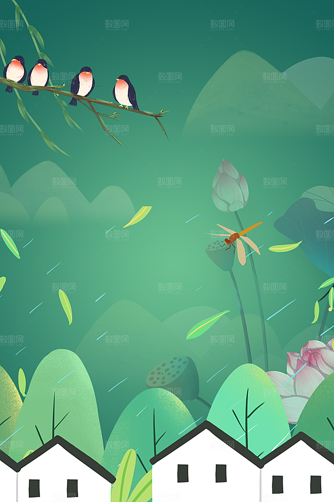 二十四节气节日背景插画海报