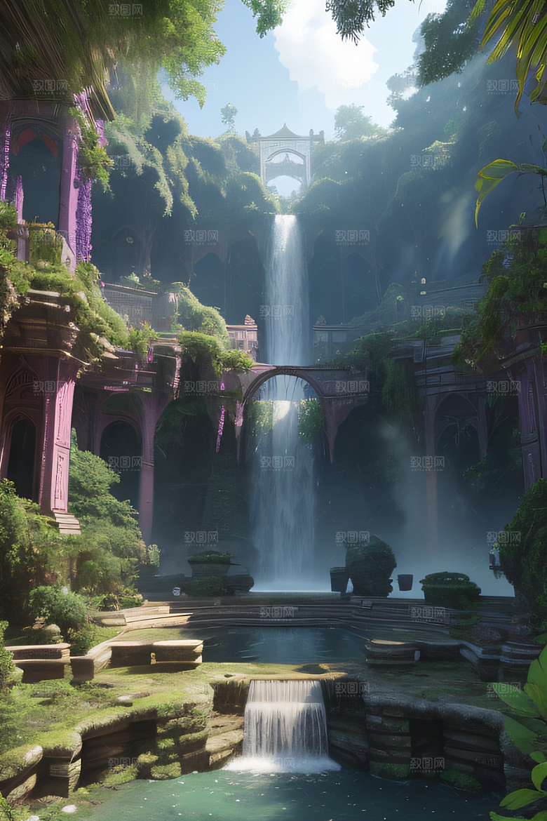 美丽的飞鸟瀑布景观