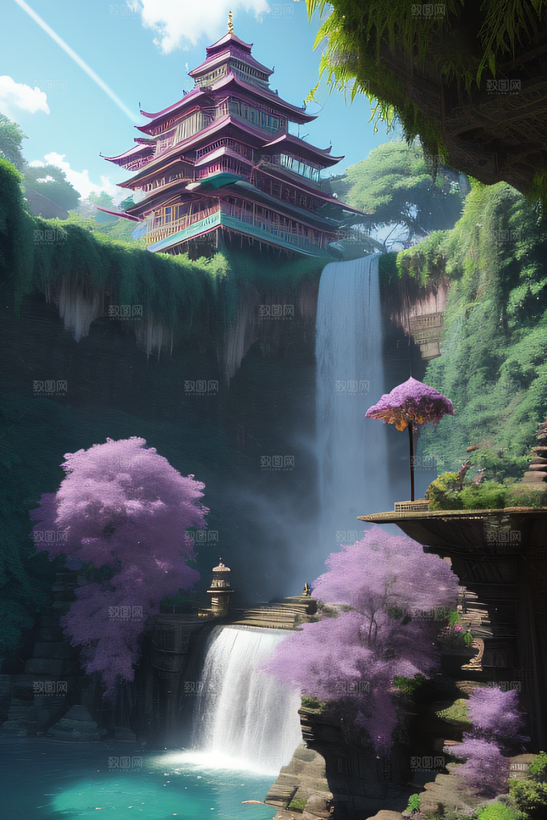 色彩斑斓的飞鸟瀑布