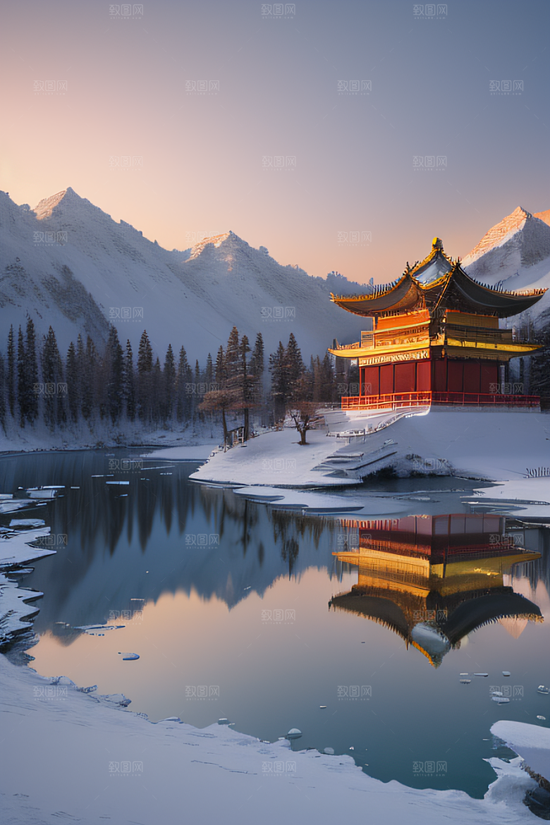 美丽日出古亭庄严