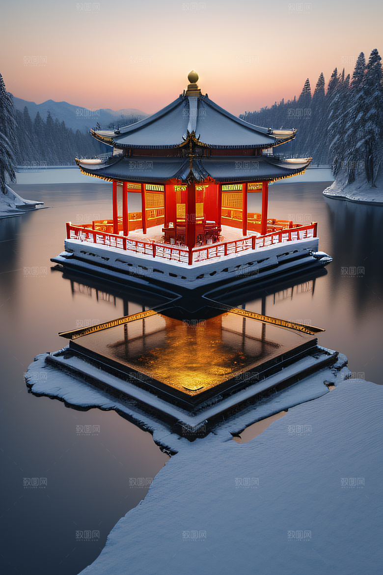 美丽日出古亭庄严