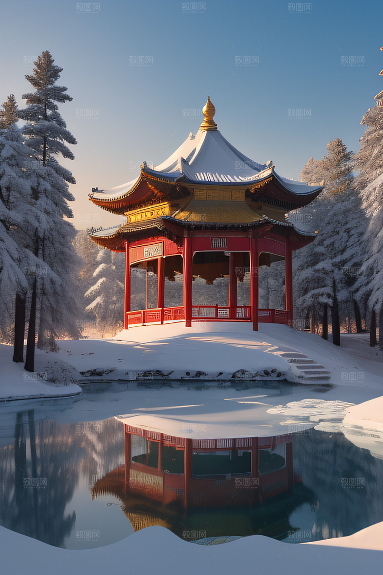 冰湖金光雪白如练
